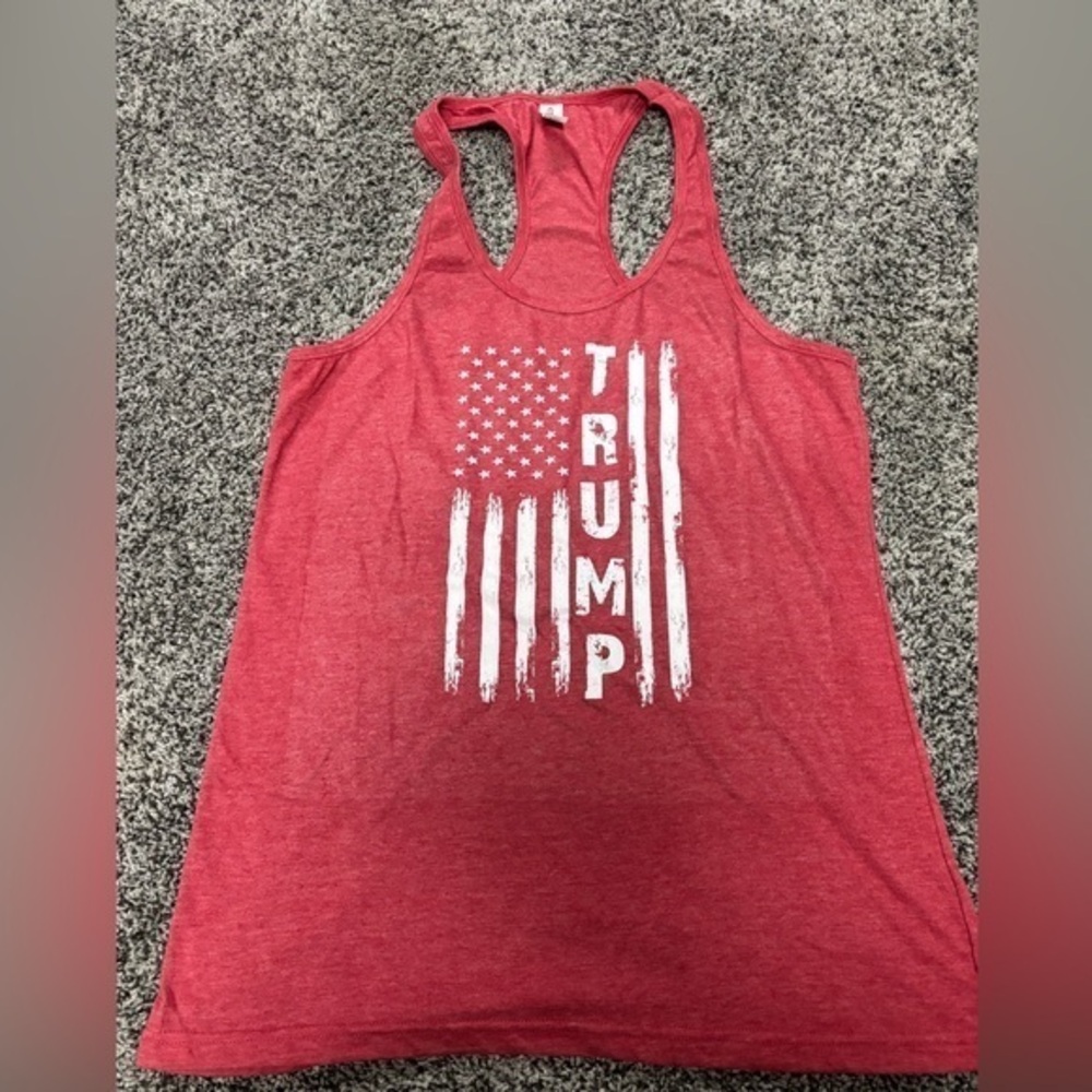 Tultex Red Sleeveless Tank Top with White Graphic- TRUMP